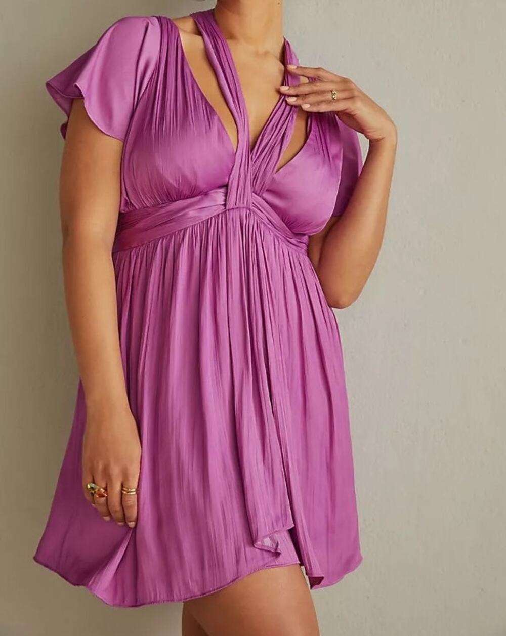 Anthropologie Purple V-Neck Vibrant Mini Dress Size 6